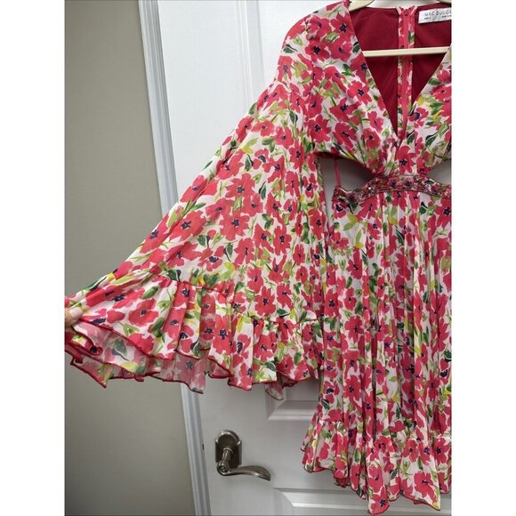 Mac Duggal Size 0 Pink Floral 9158 Bell Sleeve Mini Cocktail Party Dress New - Picture 9 of 14